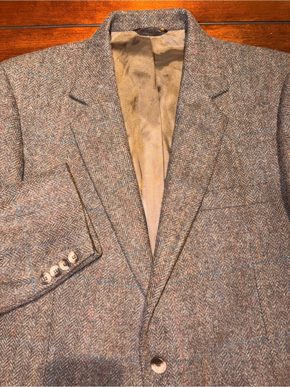 Imperial by Haggar Men's 44R Gray Herringbone Plaid Wool Blazer Sport Coat